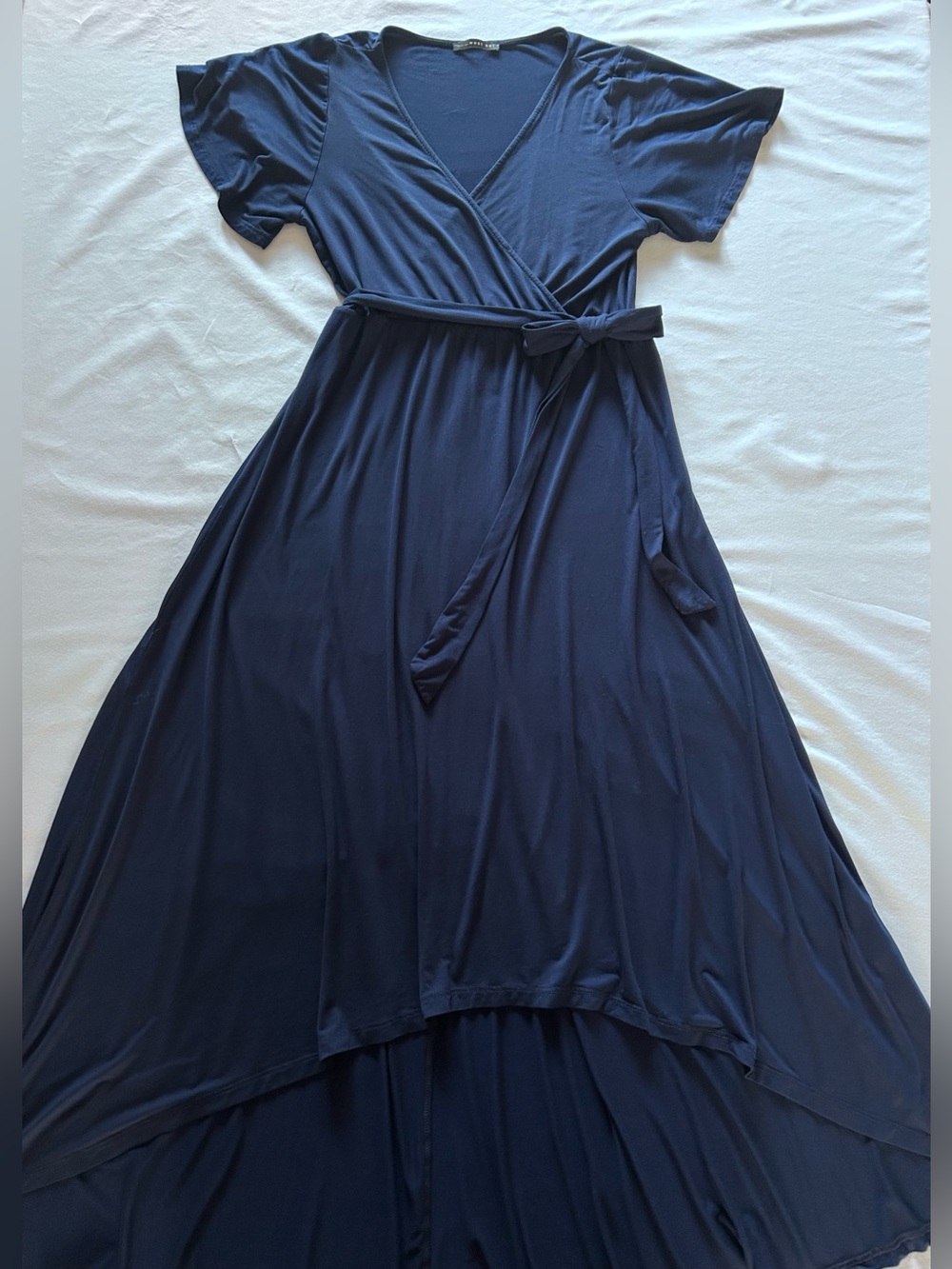 West Kei Navy Blue Wrap Maxi Dress Size M High Low Flutter Sleeve